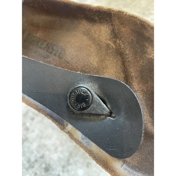 Birkenstock Size 39 Gizeh Birko Flor Sandals Black Leather Buckle Preloved - Picture 4 of 11